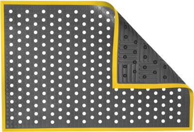 ESD Anti-Fatigue Floor Mat with Holes & 2,5 cm Yellow Bevel | EFS Complete Smooth ESD | Fire-Retardant | Grey | 60 x 120 cm | Grounding Cord + Snap (15')